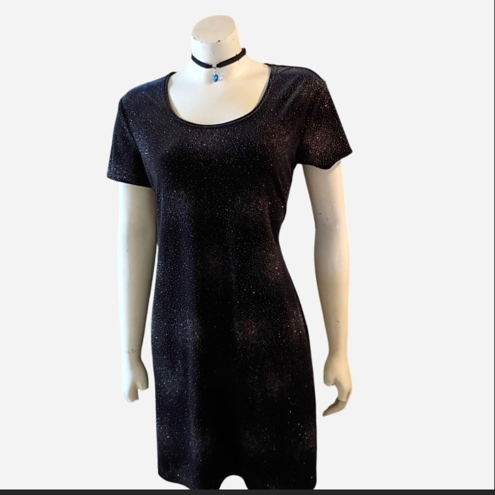 VTG Kathie Lee Collection Black Velvet Dress Size M Short Sleeve Cocktail